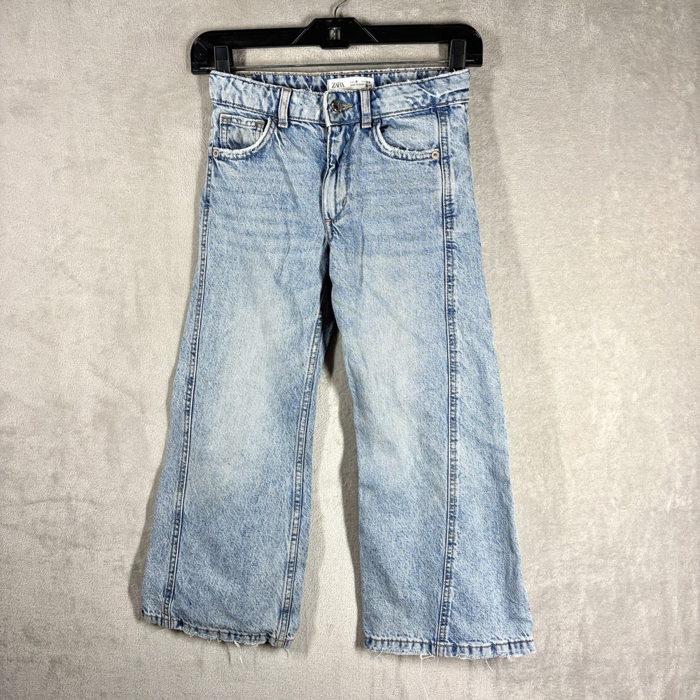 Zara Kids Wide Leg Denim Jeans Size 8 Distressed Frayed 90s Grunge Y2K Skater